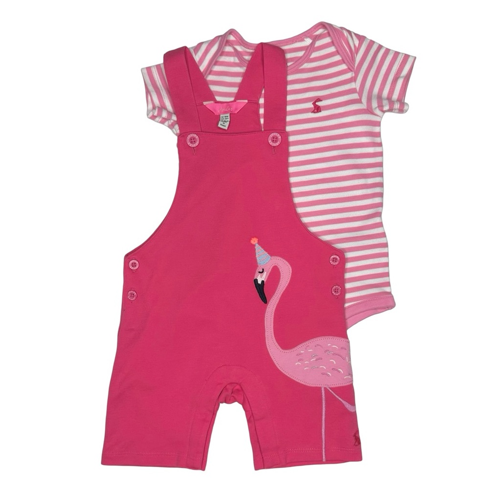 Joules Pink Flamingo Appliqué‎ Dungaree Set